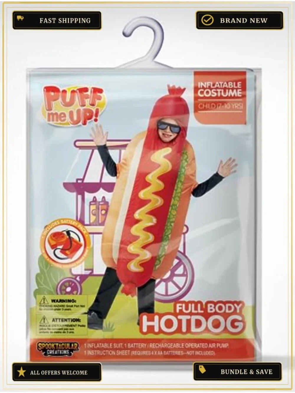 Inflatable Hotdog Costume Blow Up Suit Halloween Food Themed Party